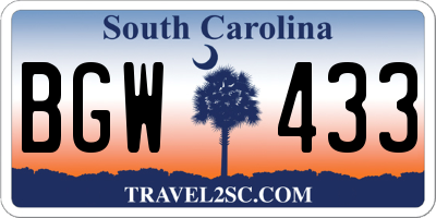 SC license plate BGW433