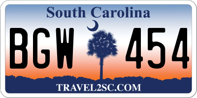 SC license plate BGW454