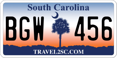 SC license plate BGW456