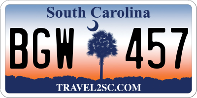 SC license plate BGW457