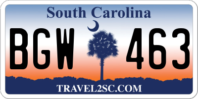 SC license plate BGW463
