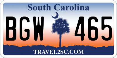 SC license plate BGW465