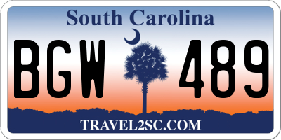 SC license plate BGW489