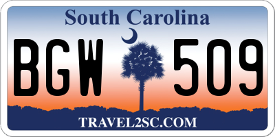 SC license plate BGW509