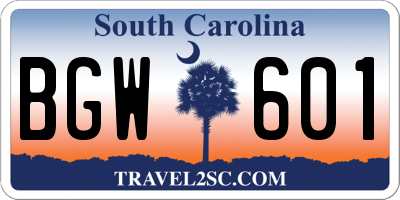 SC license plate BGW601