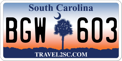 SC license plate BGW603