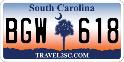 SC license plate BGW618