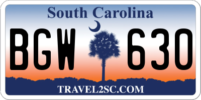 SC license plate BGW630