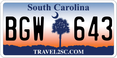 SC license plate BGW643