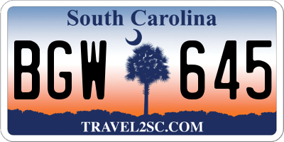SC license plate BGW645