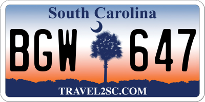 SC license plate BGW647