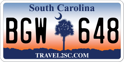 SC license plate BGW648