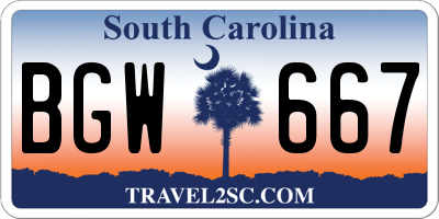 SC license plate BGW667