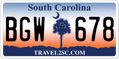 SC license plate BGW678