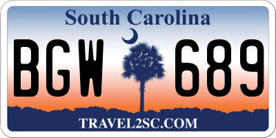 SC license plate BGW689