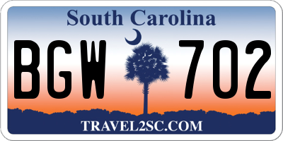 SC license plate BGW702