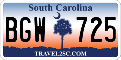 SC license plate BGW725