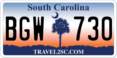 SC license plate BGW730