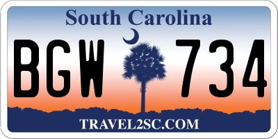 SC license plate BGW734