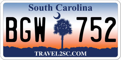 SC license plate BGW752