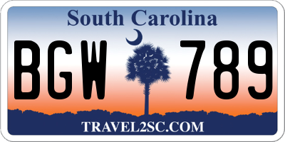 SC license plate BGW789