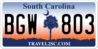 SC license plate BGW803
