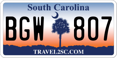 SC license plate BGW807