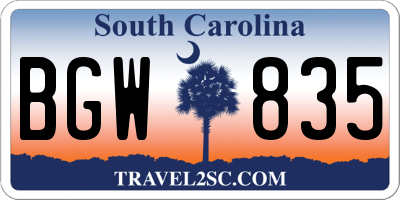 SC license plate BGW835