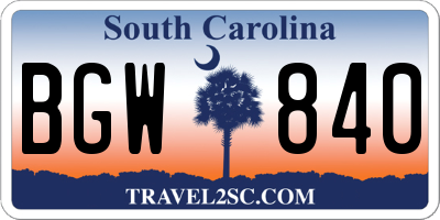 SC license plate BGW840