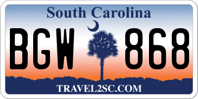 SC license plate BGW868