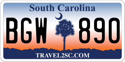 SC license plate BGW890