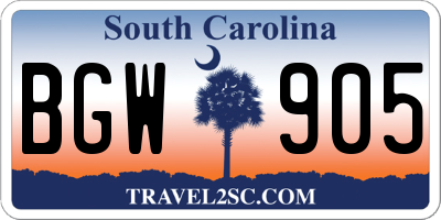 SC license plate BGW905
