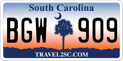SC license plate BGW909