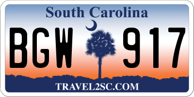 SC license plate BGW917
