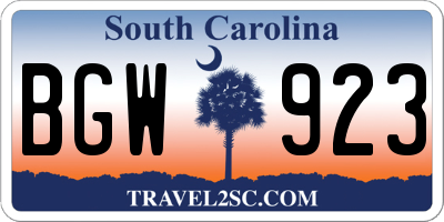 SC license plate BGW923
