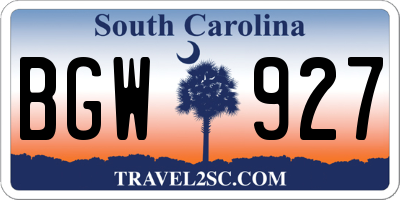 SC license plate BGW927
