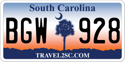 SC license plate BGW928