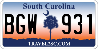 SC license plate BGW931