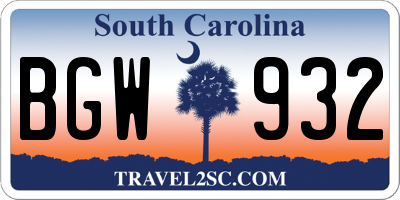 SC license plate BGW932