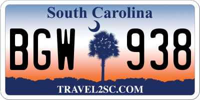 SC license plate BGW938