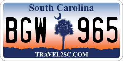 SC license plate BGW965