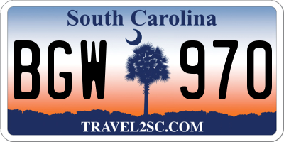 SC license plate BGW970