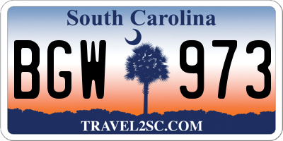 SC license plate BGW973