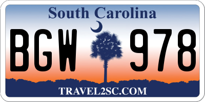SC license plate BGW978