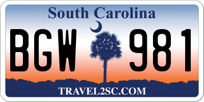SC license plate BGW981