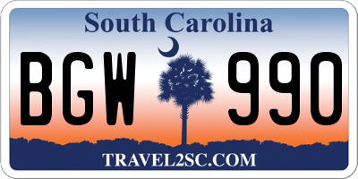 SC license plate BGW990
