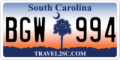 SC license plate BGW994