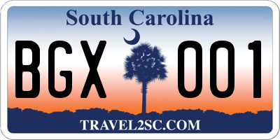 SC license plate BGX001