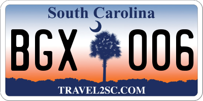 SC license plate BGX006