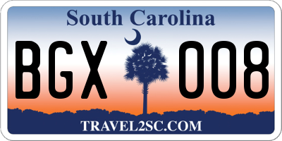 SC license plate BGX008